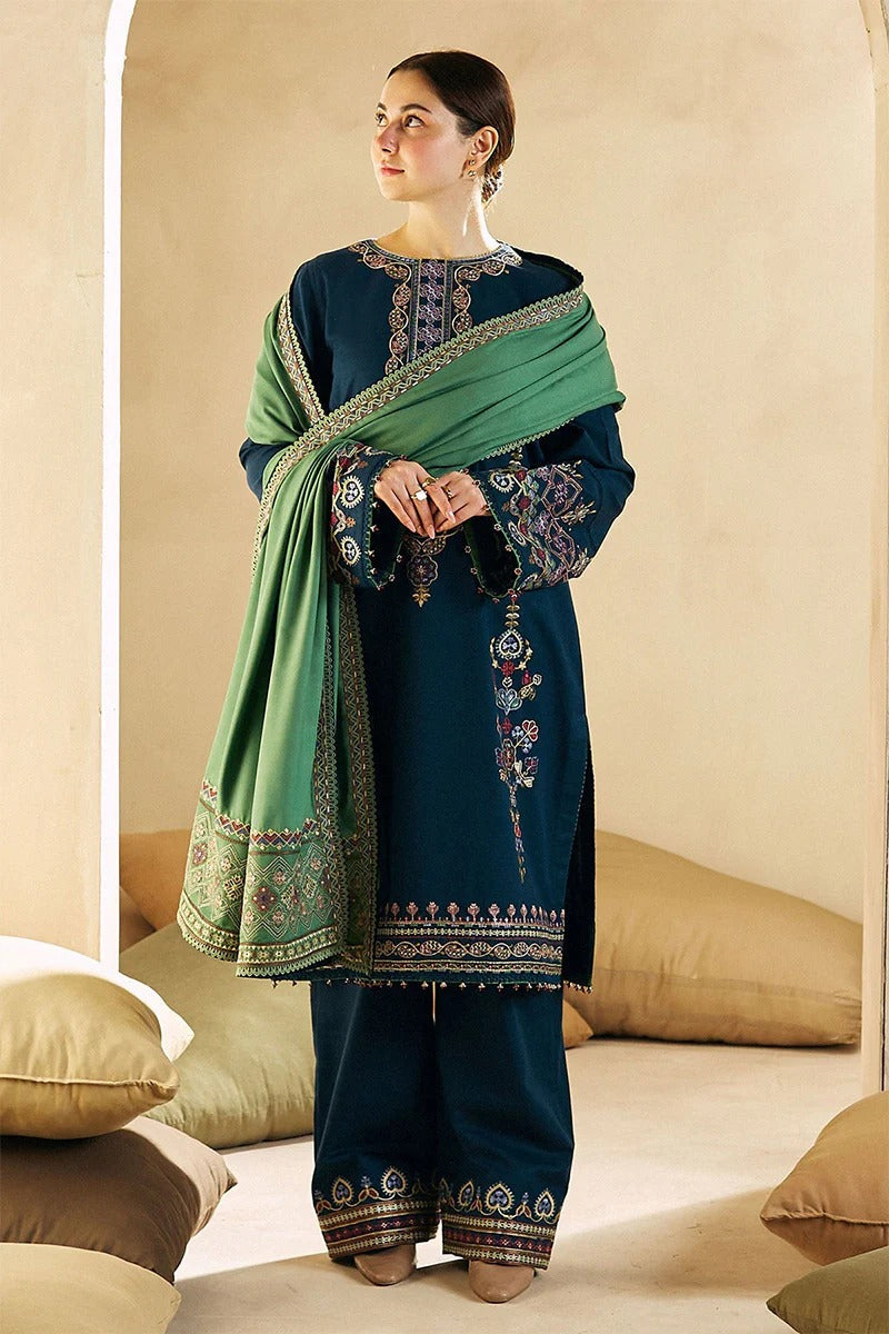 ZARA SHAHJAHAN - 3PC DHANAK EMBROIDERED BA-W77